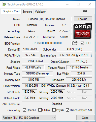 Asus rx 2024 480 8gb